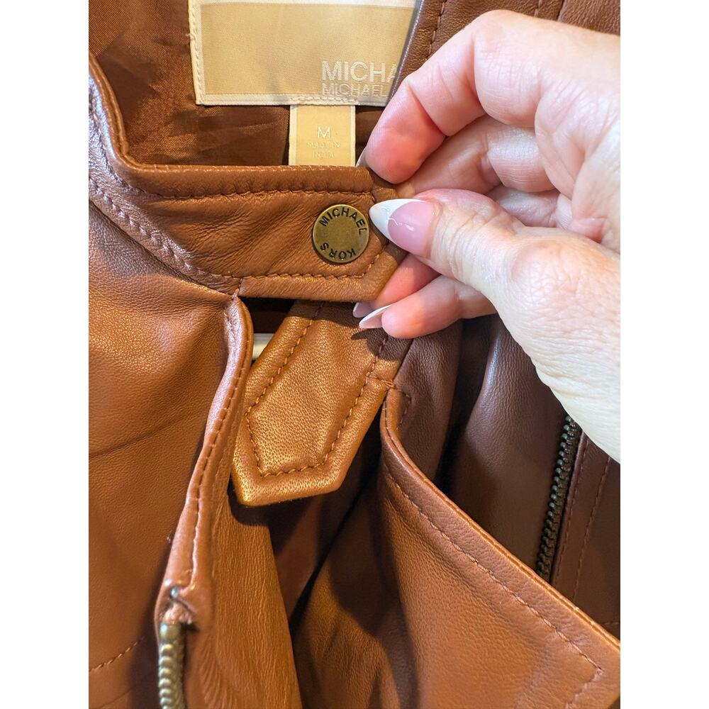 Michael Kors Carmel Brown Moto  100 % leather jacket medium small - Picture 15 of 15